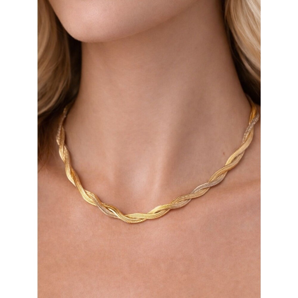 14K Gold Twisted Snake Chain Necklace Herringbone Layering Chunky Gold Plated